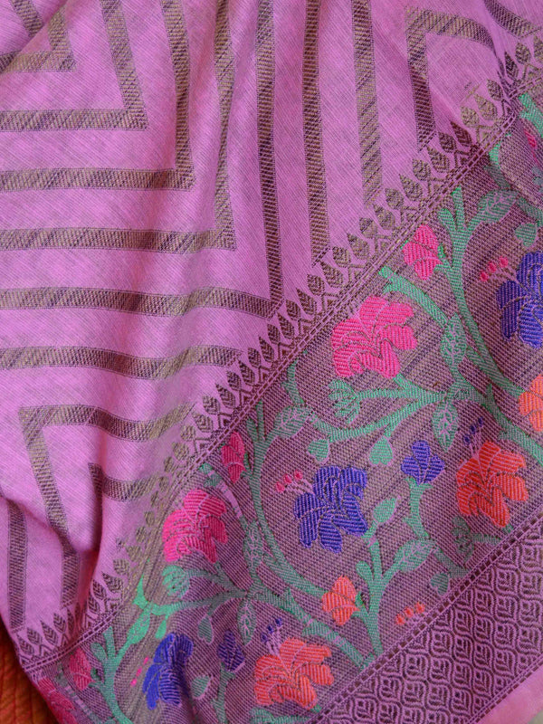 Banarasee Chanderi Cotton Salwar Kameez Fabric With Ghiccha Work-Pink