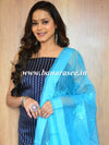 Banarasee Brocade Salwar Kameez Fabric With Organza Dupatta-Blue