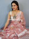 Banarasee Organza Mix Saree With Silver Leaf Buta & Border-Peach
