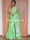 Banarasee Organza Mix Saree With Silver Leaf Buta & Border-Light Green