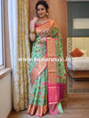 Banarasee Organza Mix Saree With Jaal Design & Floral Border-Green