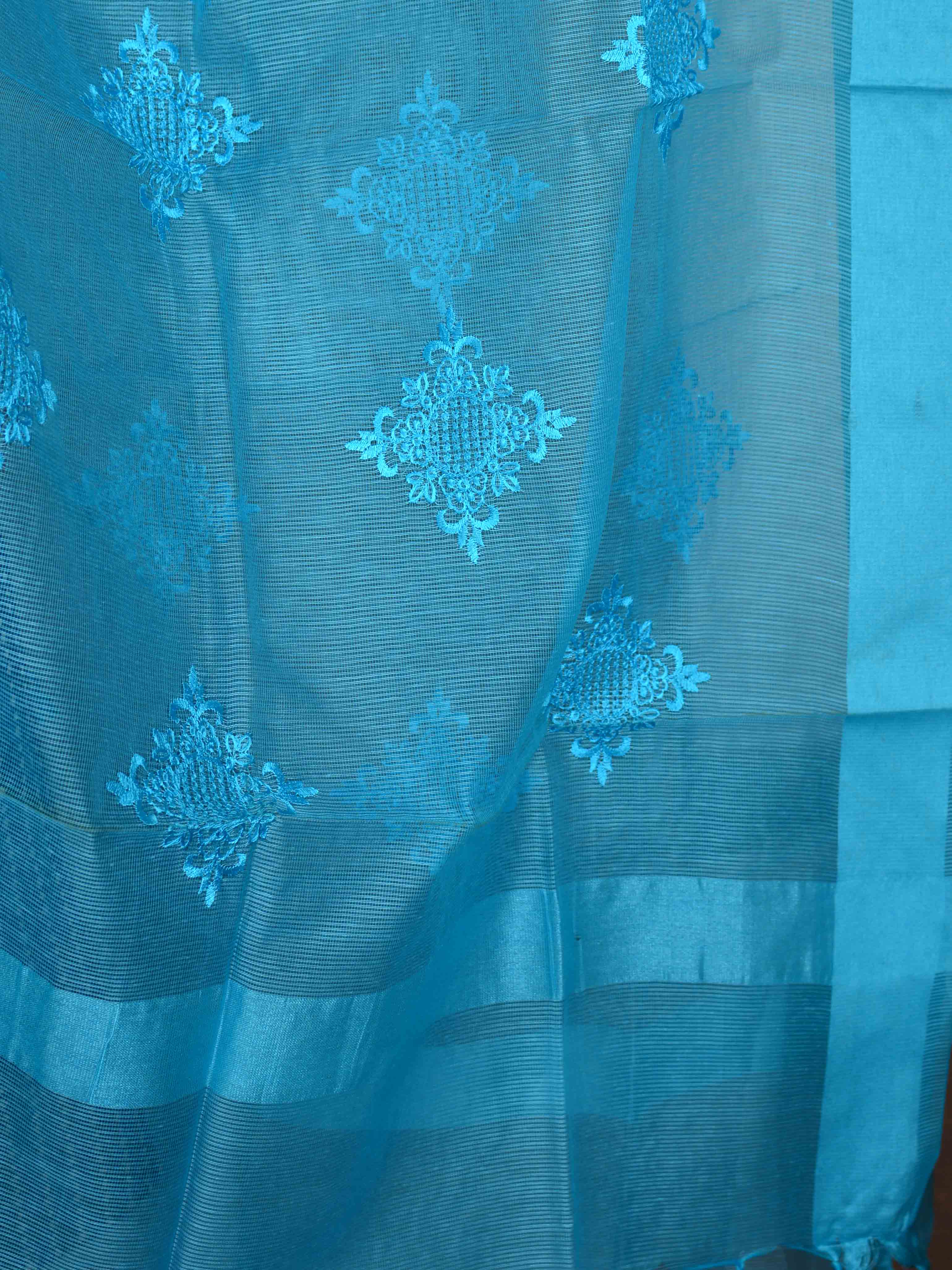 Banarasee Brocade Salwar Kameez Fabric With Organza Dupatta-Blue