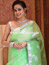 Banarasee Organza Mix Saree With Silver Leaf Buta & Border-Light Green