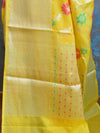 Handwoven Semi Silk Saree With Jaal Design & Silver Zari Border-Yellow