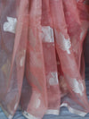 Banarasee Organza Mix Saree With Silver Leaf Buta & Border-Peach