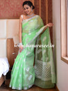 Banarasee Organza Mix Saree With Silver Leaf Buta & Border-Light Green