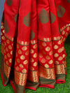 Banarasee Cotton Mix Saree With Zari & Resham Design-Red