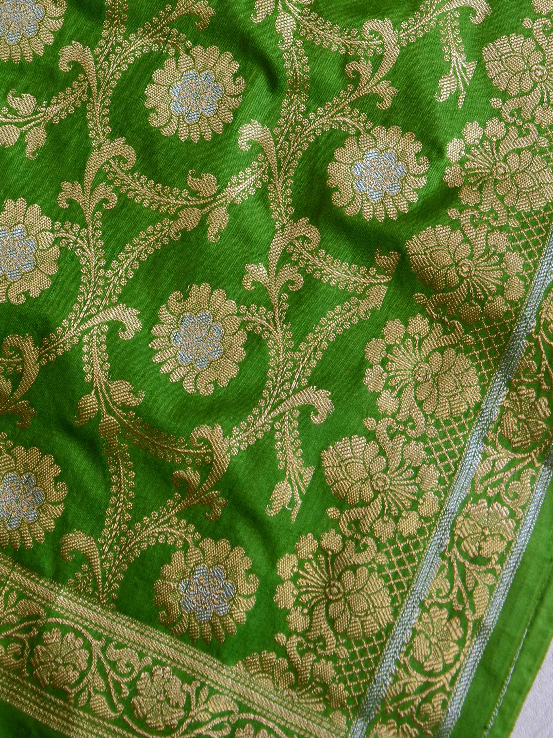 Banarasee Semi Katan Salwar Kameez Dupatta Set With Sona Rupa Zari Work-Deep Blue & Green
