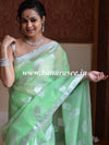 Banarasee Organza Mix Saree With Silver Leaf Buta & Border-Light Green