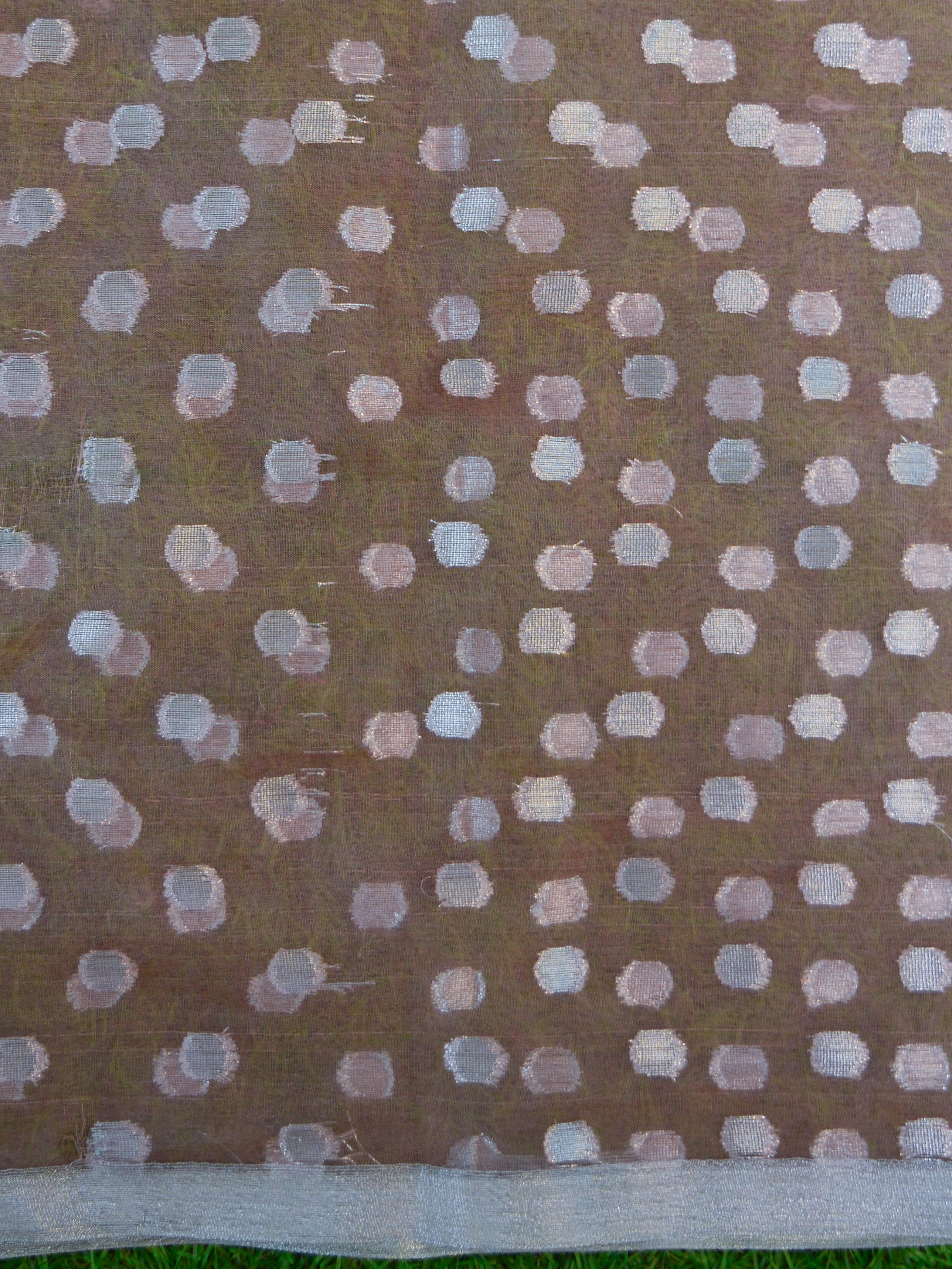 Banarasee Organza Mix Saree With Silver Leaf Buta & Border-Peach