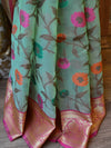 Banarasee Organza Mix Saree With Jaal Design & Floral Border-Green