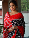 Handloom Mul Cotton Ajrakh Print Saree-Black & Red