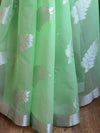 Banarasee Organza Mix Saree With Silver Leaf Buta & Border-Light Green