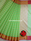 Banarasee Organza Mix Saree With Stripes Design & Zari Border-Green