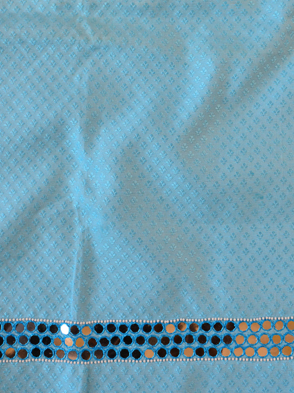 Banarasee Hand-Embroidery Chanderi Cotton Salwar Kameez Fabric With Art Silk Dupatta-Blue & Pink