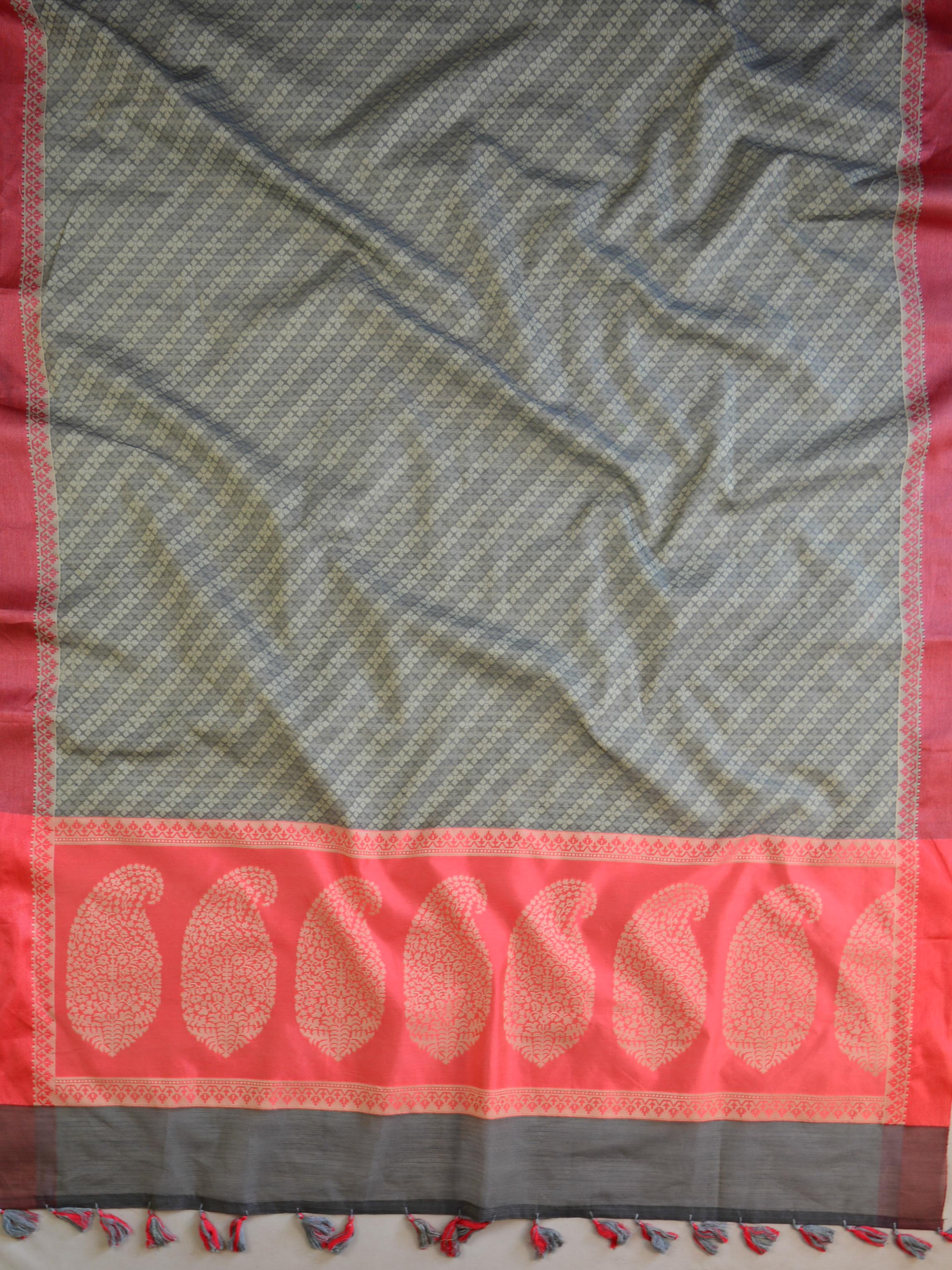 Banarasee Cotton Silk Saree With Tanchoi Resham Weaving-Grey