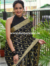 Banarasee Handwoven Semi-Chiffon Saree With Bel Design & Broad Floral Border-Black