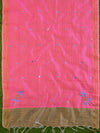 Banarasee Hand-Embroidery Chanderi Cotton Salwar Kameez Fabric With Art Silk Dupatta-Blue & Pink