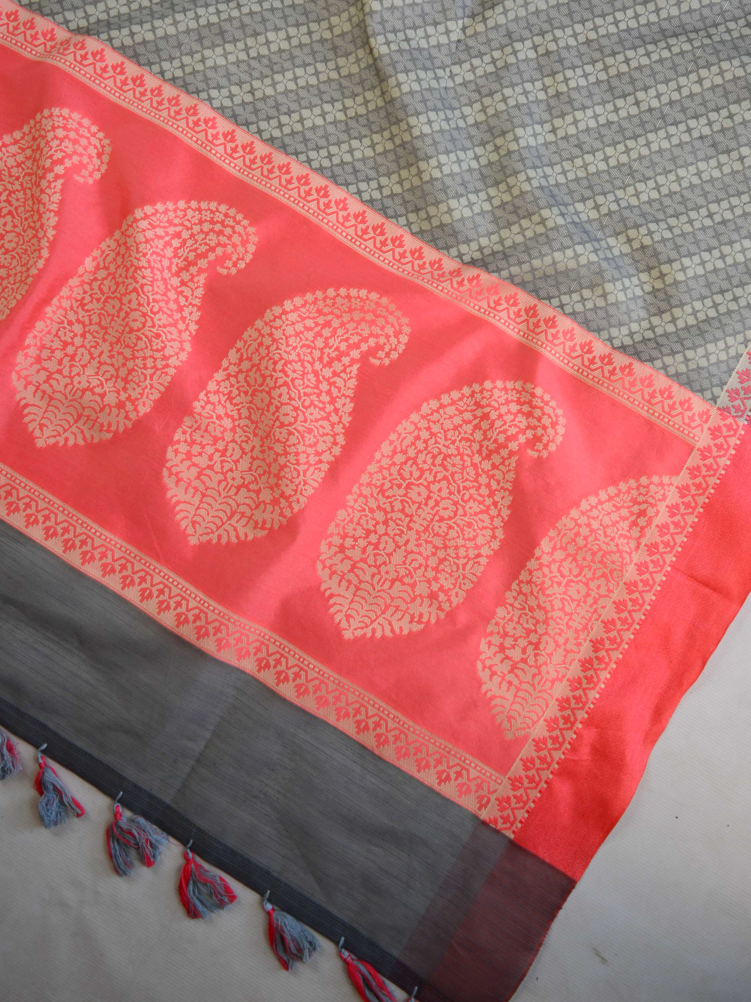 Banarasee Cotton Silk Saree With Tanchoi Resham Weaving-Grey