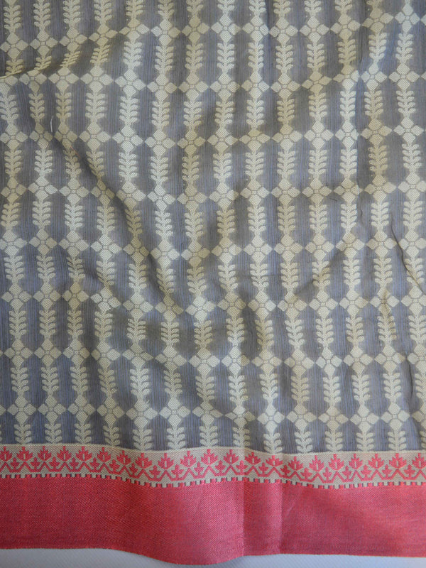Banarasee Cotton Silk Saree With Tanchoi Resham Weaving-Grey