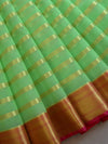 Banarasee Organza Mix Saree With Stripes Design & Zari Border-Green