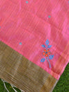 Banarasee Hand-Embroidery Chanderi Cotton Salwar Kameez Fabric With Art Silk Dupatta-Blue & Pink