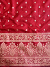Banarasee Semi Katan Salwar Kameez Dupatta Set With Sona Rupa Zari Work-Red (Rust) & Green