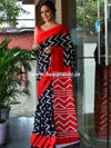 Handloom Mul Cotton Ajrakh Print Saree-Black & Red