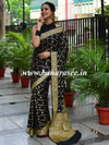 Banarasee Handwoven Semi-Chiffon Saree With Bel Design & Broad Floral Border-Black