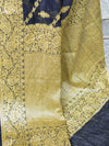 Banarasee Handwoven Semi-Chiffon Saree With Bel Design & Broad Floral Border-Black