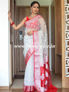 Banarasee Organza Mix Saree With Silver Zari Buta & Contrast Floral Border-White