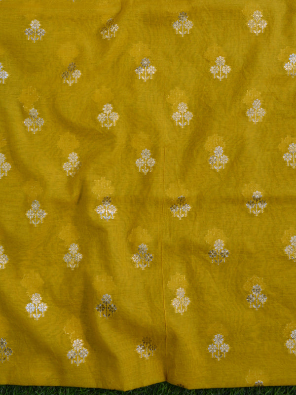 Banarasee Handloom Chanderi Cotton Zari Work Salwar Kameez Dupatta Set-Yellow & White