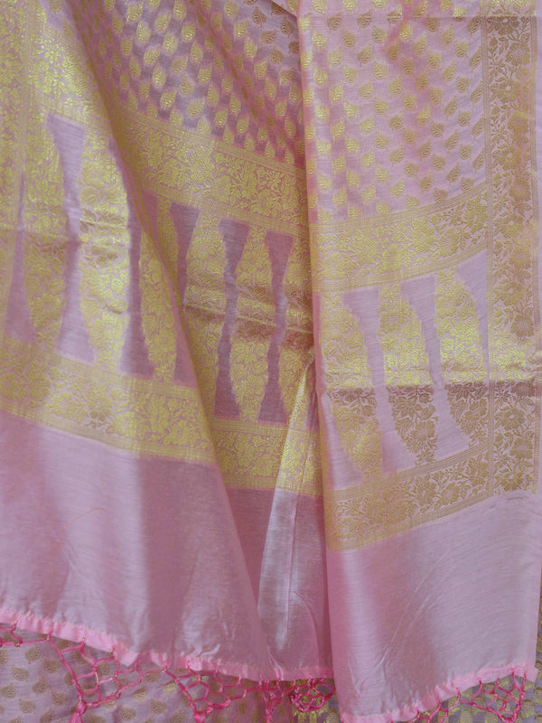 Banarasee Salwar Kameez Cotton Silk Gold Zari Buti Woven Fabric-Baby Pink