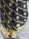 Banarasee Handwoven Semi-Chiffon Saree With Bel Design & Broad Floral Border-Black