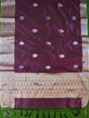Banarasee Handwoven Cotton Silk With Silver Zari Buta & Border-Wine