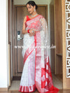 Banarasee Organza Mix Saree With Silver Zari Buta & Contrast Floral Border-White