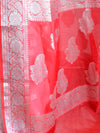 Banarasee Organza Mix Saree With Silver Zari Buta & Contrast Floral Border-White