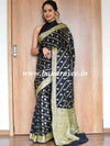 Banarasee Handwoven Semi-Chiffon Saree With Bel Design & Broad Floral Border-Black
