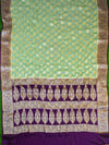 Banarasee Pure Chiffon Saree With Gold Zari Buti & Floral Border-Lime Green