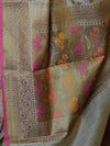 Banarasee Cotton Silk  Saree With Antique Zari Buti & Border-Beige
