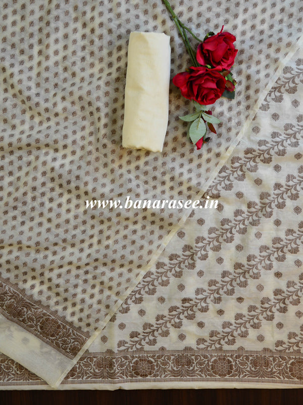 Banarasee Cotton Mix Ghichha Work Salwar Kameez Fabric With Dupatta-Off White