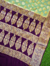 Banarasee Pure Chiffon Saree With Gold Zari Buti & Floral Border-Lime Green