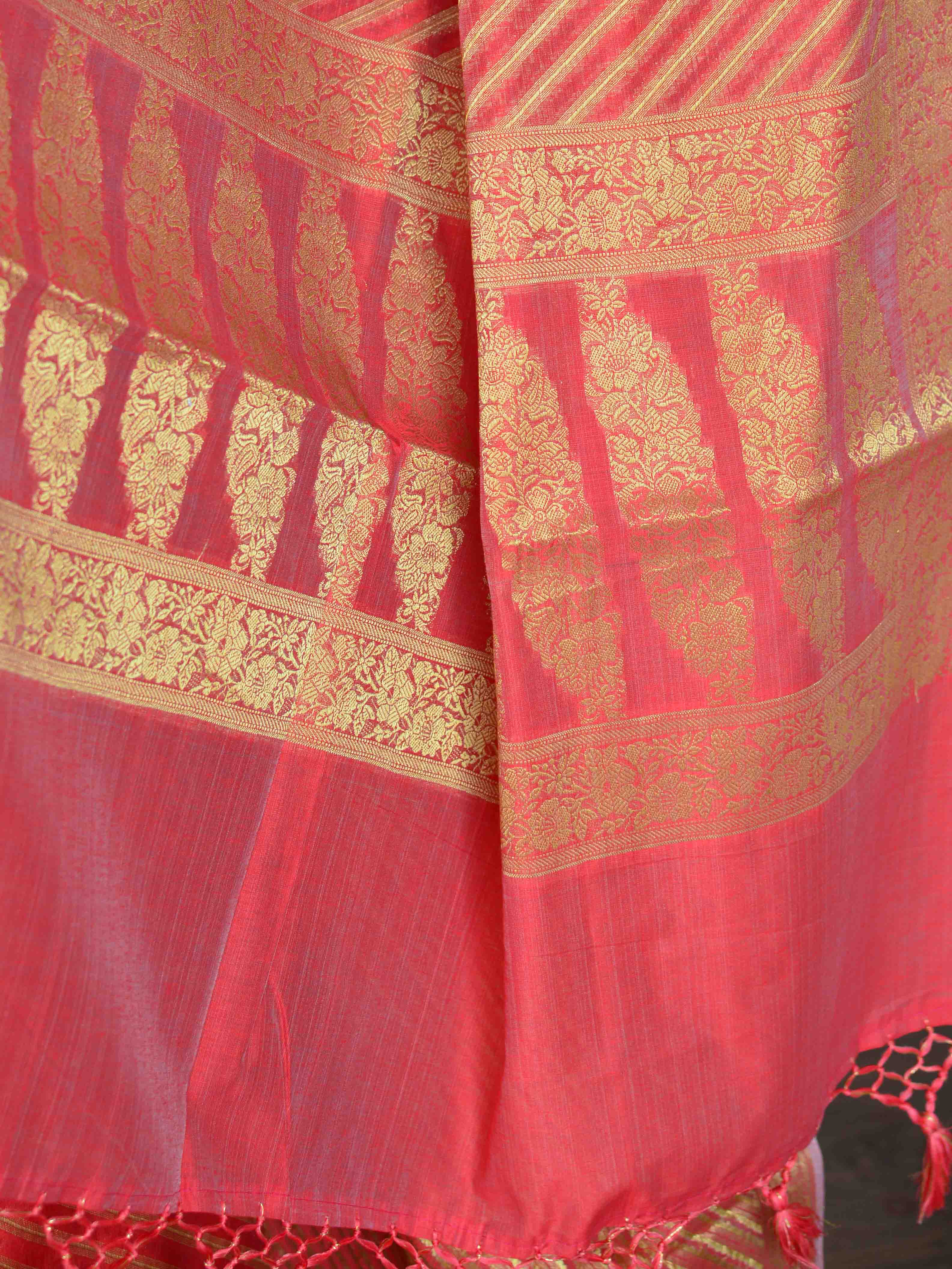 Banarasee Salwar Kameez Cotton Silk Gold Zari Buti Woven Fabric-Pink
