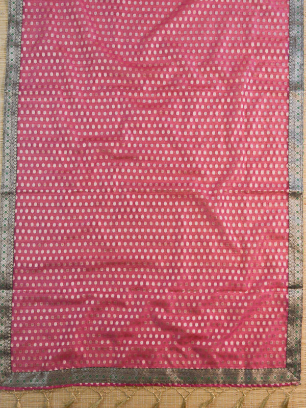 Banarasee Cotton Silk Salwar Kameez Fabric Paithani Border Design With Georgette Dupatta-Green & Pink