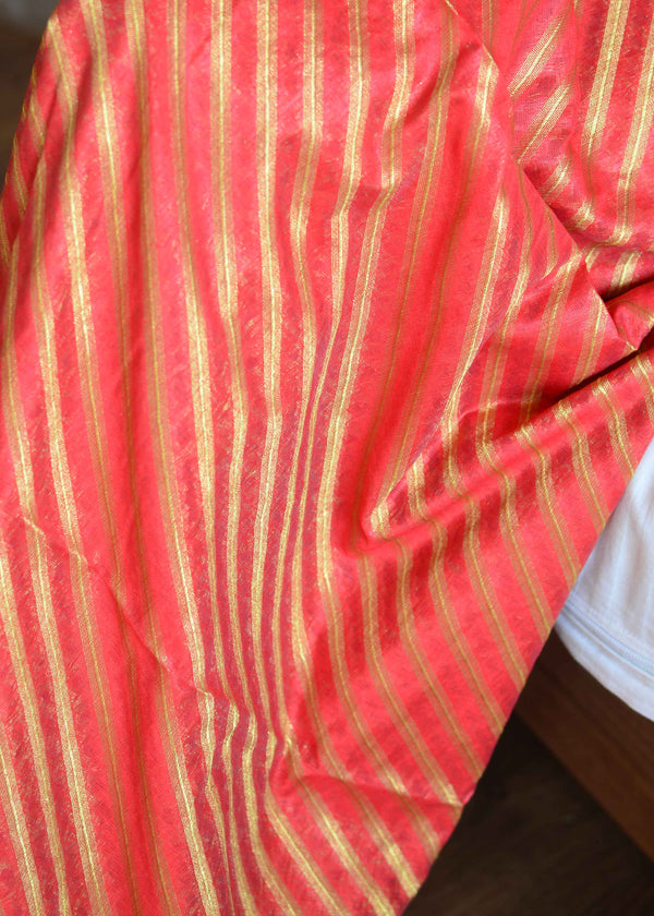 Banarasee Salwar Kameez Cotton Silk Gold Zari Buti Woven Fabric-Pink