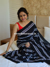 Handloom Mul Cotton Ajrakh Print Saree-Black