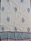 Pure Handloom Mul Cotton Bagru Block Print Gotapatti Suit Set-Green & White