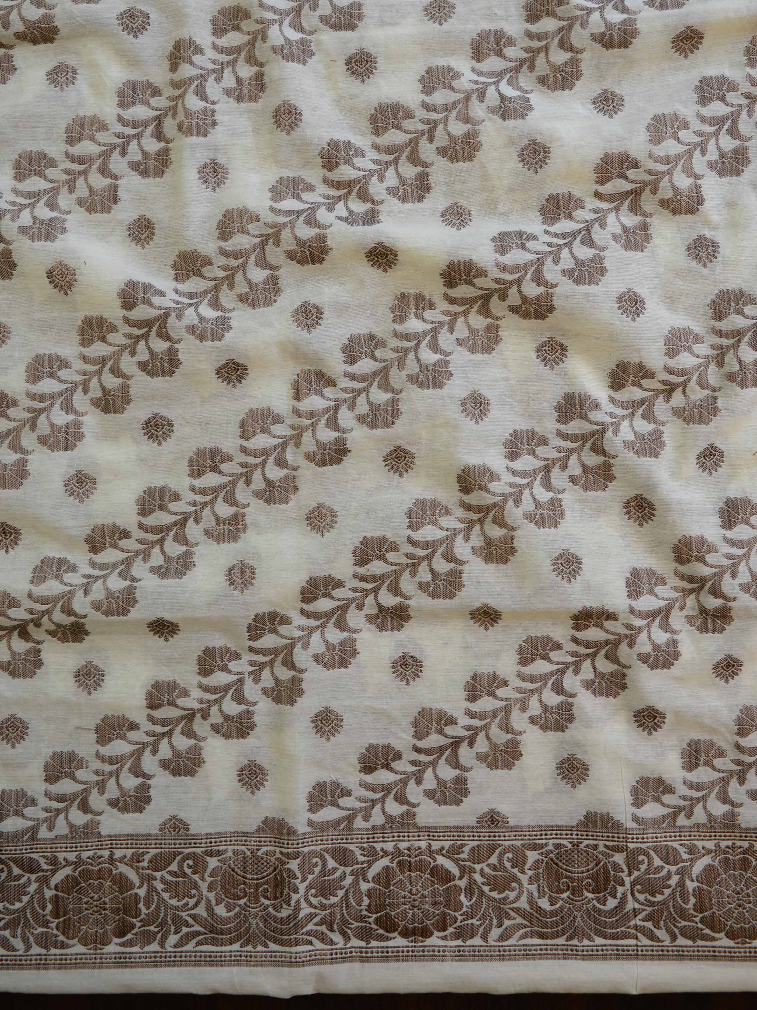 Banarasee Cotton Mix Ghichha Work Salwar Kameez Fabric With Dupatta-Off White