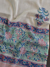 Pure Handloom Mul Cotton Bagru Block Print Gotapatti Suit Set-Green & White