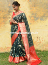 Banarasee Organza Mix Saree With Flower Jaal Design & Broad Contrast Border-Green